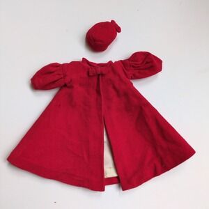 Vintage 60s Barbie #939 Red Flare Velvet Coat & Pill Box Hat Clothing Outfit